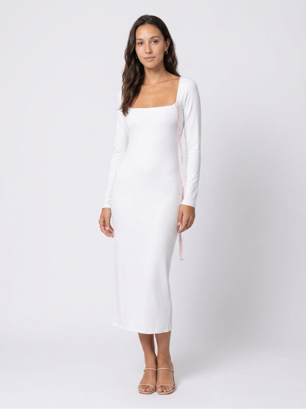 Emprada Ivory Lena Square Neck Midi Dress Large Double Lined Nwt